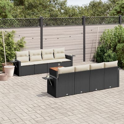 vidaXL Garden Sofa Set Black PE rattan, powder-coated steel, acacia wood - 21.7 x 21.7 x 14.6