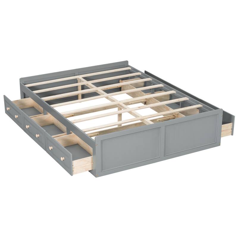 Queen Size Storage Bed Frame with 6 Drawers Low Profile Platform Bed