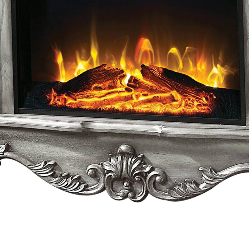 Ally 47 Inch Classic Electric Fireplace, Scrolled Trim, Remote, Timer, Gray