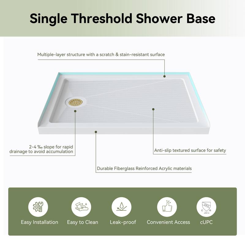 HOROW 48 x 32 Inch Alcove Shower Pan Base in White with Left Drain