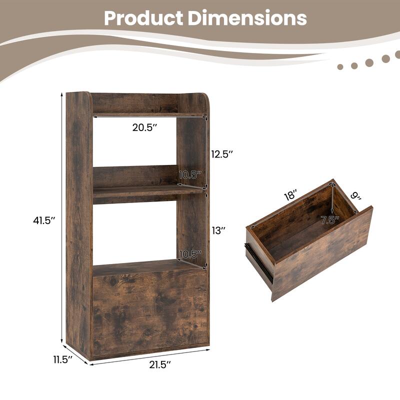 Gymax 2PCS Bookcase w/ Drawer 3-Tier Open Shelf Anti-Toppling Kits for