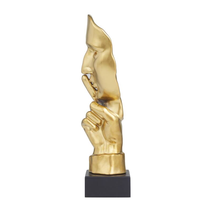 Porcelain Ceramic Mask Quiet Gesture Decorative Sculpture - Gold or Silver- Roche River Decor