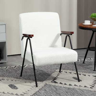 Modern Accent Chair with Wood Arms Steel Frame for Bedroom