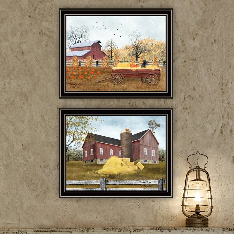 2-Piece Framed Wall Art Set - Autumn Blessings Farm Life, Black Frame