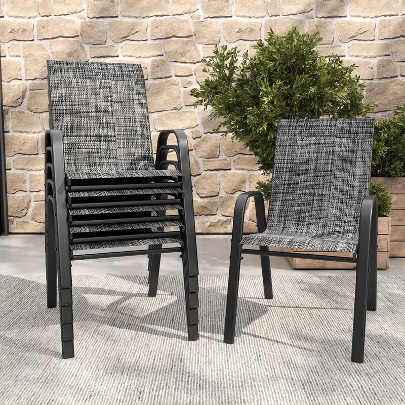 6-Piece Outdoor Dining Chairs Set, Wide Ergonomic Seat, 350lbs Capacity, Waterproof & Rust-Resistant Teslin Fabric Metal Frame