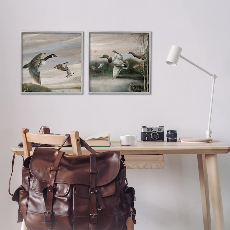 Stupell Geese & Ducks in Nature Framed Giclee Art Design By Ruane Manning (Set of 2)