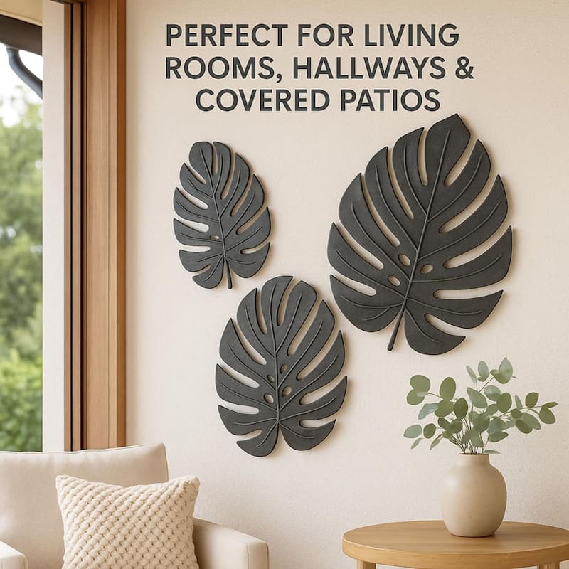 Black Green Portrait Metal Leaf Wall Art 24x22 Botanical Decor