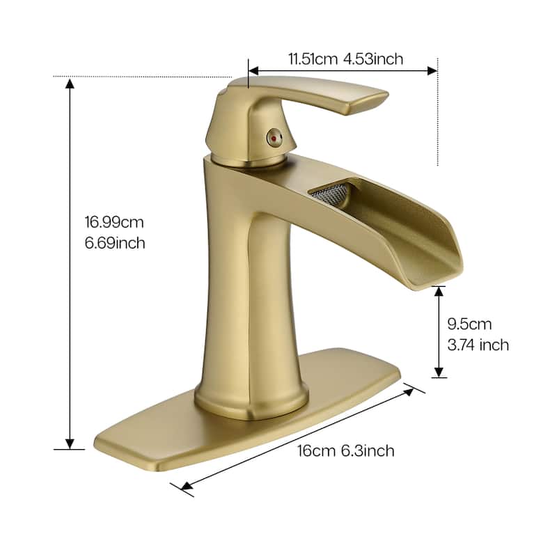 Single hole 1-handle Waterfall Handle Bathroom Sink Faucet with Drain with Deck Plate