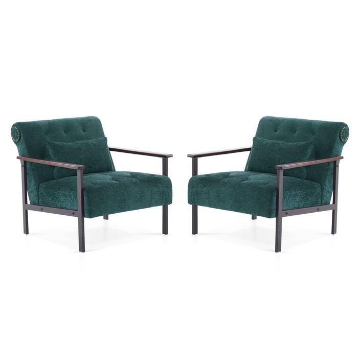 MCombo set of 2 Modern Accent, Ergonomics Lounge Chair for Living Room, Chenille, HQ417 - Dark Green