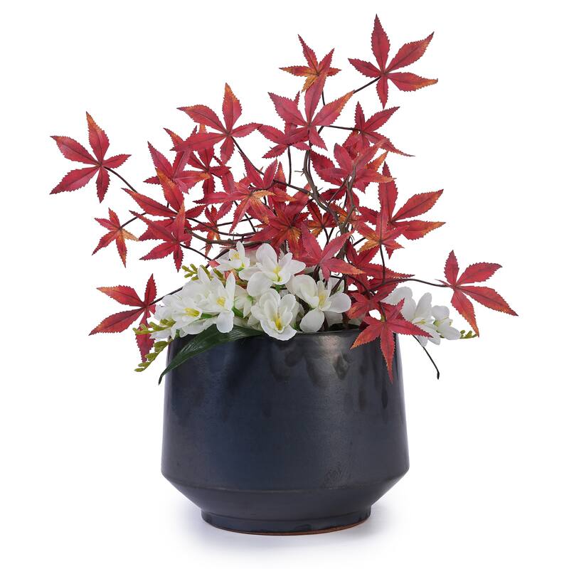 Handmade Glazed Ceramic Planter Set of 3, 15/11/9 Inch Diameter, Textured Finish for Orchids & Begonias, Indoor/Outdoor Use