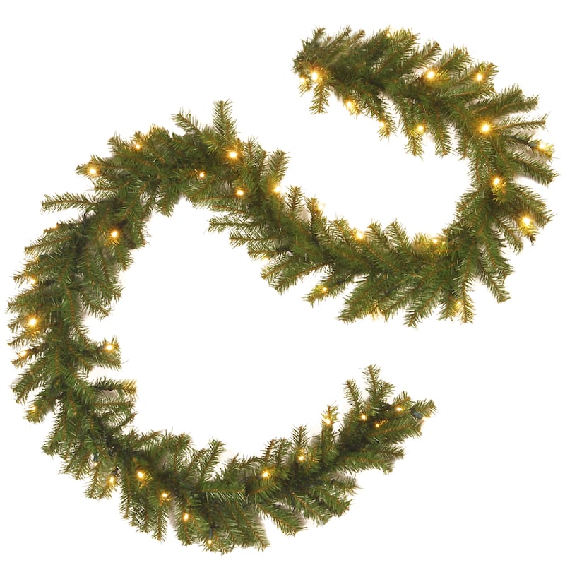 National Tree Company 9' x 10" Norwood Fir Garland with 50 Battery Operated Soft White LED Lights - Green