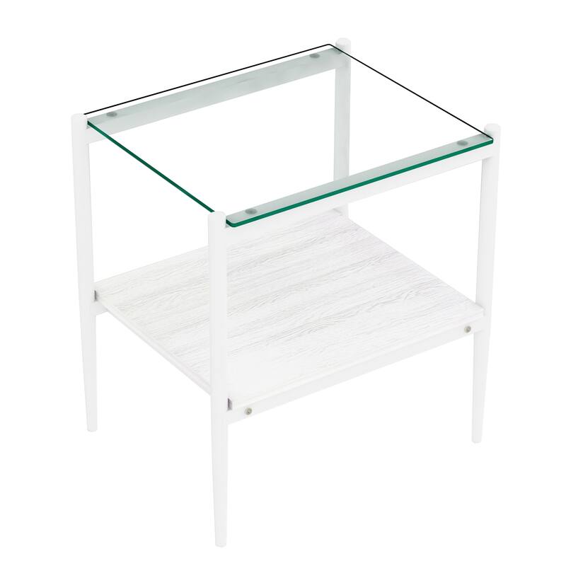 Set of 2 Rectangle End Table, Tempered Glass Tabletop with MDF layer, Modern Table for Living Room, Transparent Glass