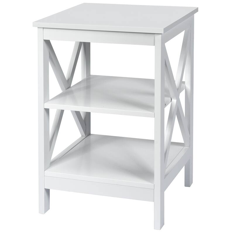 Gymax 2 PCS 3-Tier Nightstand End Table X Design Storage Display Shelf