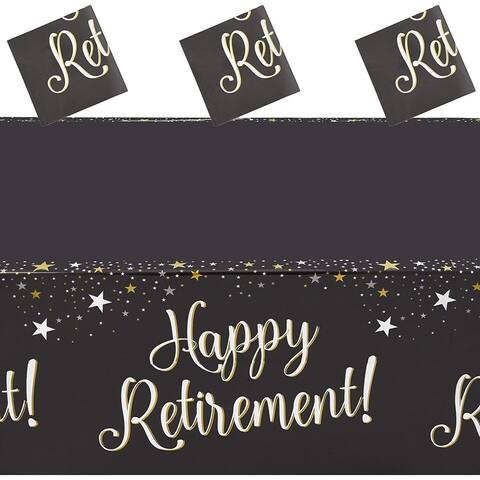 3 Rectangle Plastic Tablecloths, Happy Retirement Party Table Covers 54" x 108"