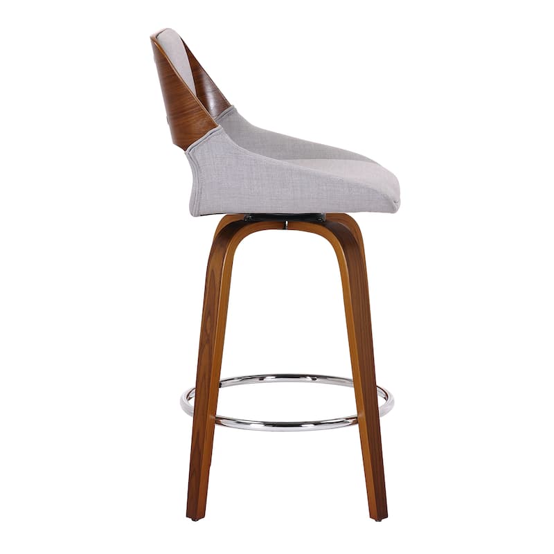 Mid-Century Fabric and Wood 26" Counter Stool with Swivel