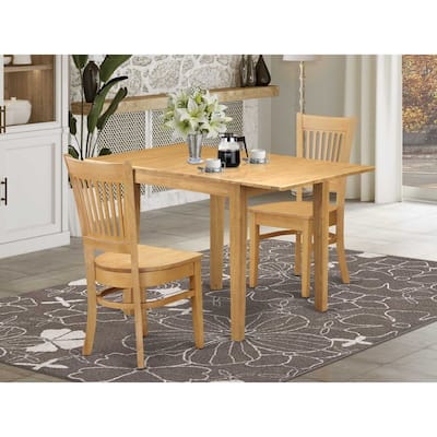 HomeStock 3-Pc Natural Brown Oak Finish Rectangular Solid Wood Top Dining Table Set