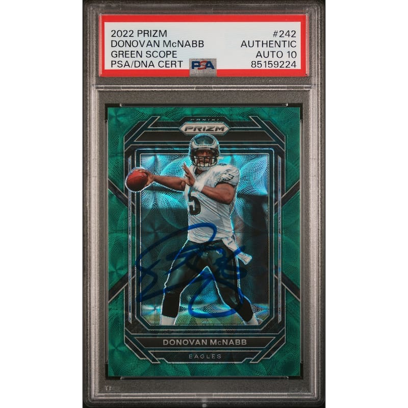 Donovan McNabb 2022 Panini Prizm Green Scope Card #242 Auto Graded PSA 10 32/75 - 8'6" x 11'6"