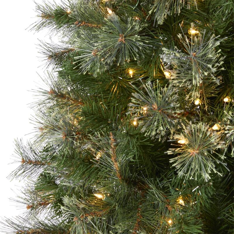 10ft Slim Christmas Tree with Lights - Pencil Artificial Holiday Tree, 750 LED Lights & Stand - Green - 120