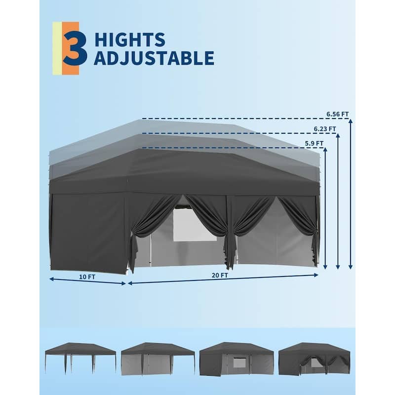 10'x20' Instant Pop-Up Canopy Tent, 6 Removable Sidewalls - 10*20Ft