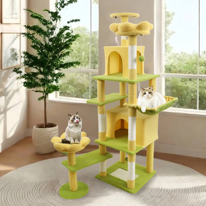 71 inch Flower Cat Tree With large Condo Removable Flower Cushion and Hammock