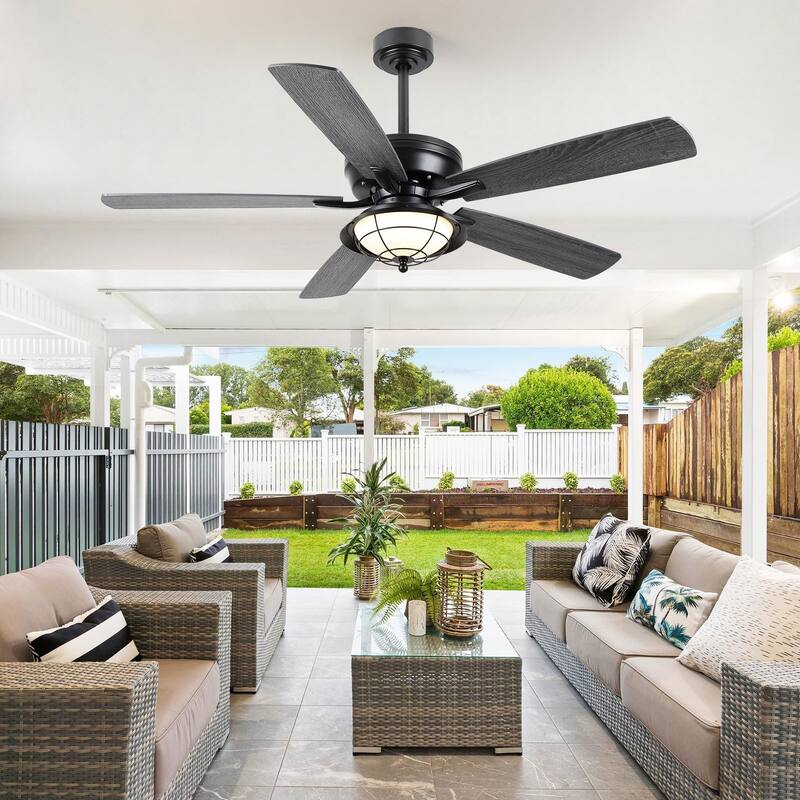 52 Inch Indoor and Outdoor Farmhouse Ceiling Fan with Light DC motor Wooden Blades Waterproof
