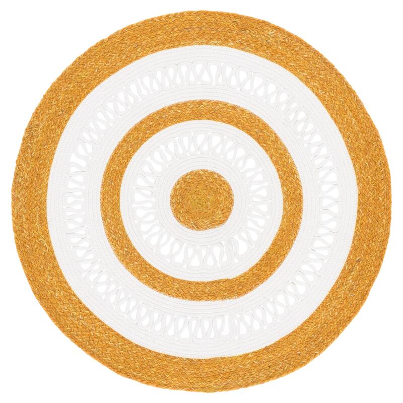 SAFAVIEH Handmade Braided Thalie Wool Rug - 4' Round - Gold/Ivory