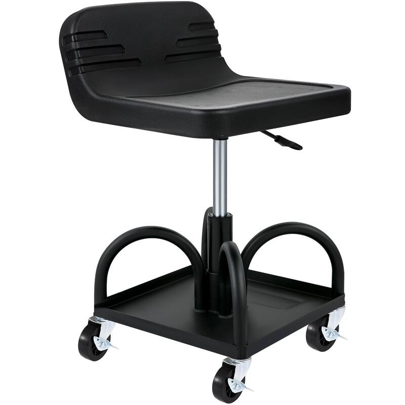UIMOSO Rolling Garage Stool, 300LBS Capacity, Adjustable Height, Mechanic Seat with 360-degree Swivel Wheels and Tool Tray - 15.7"-20.5"