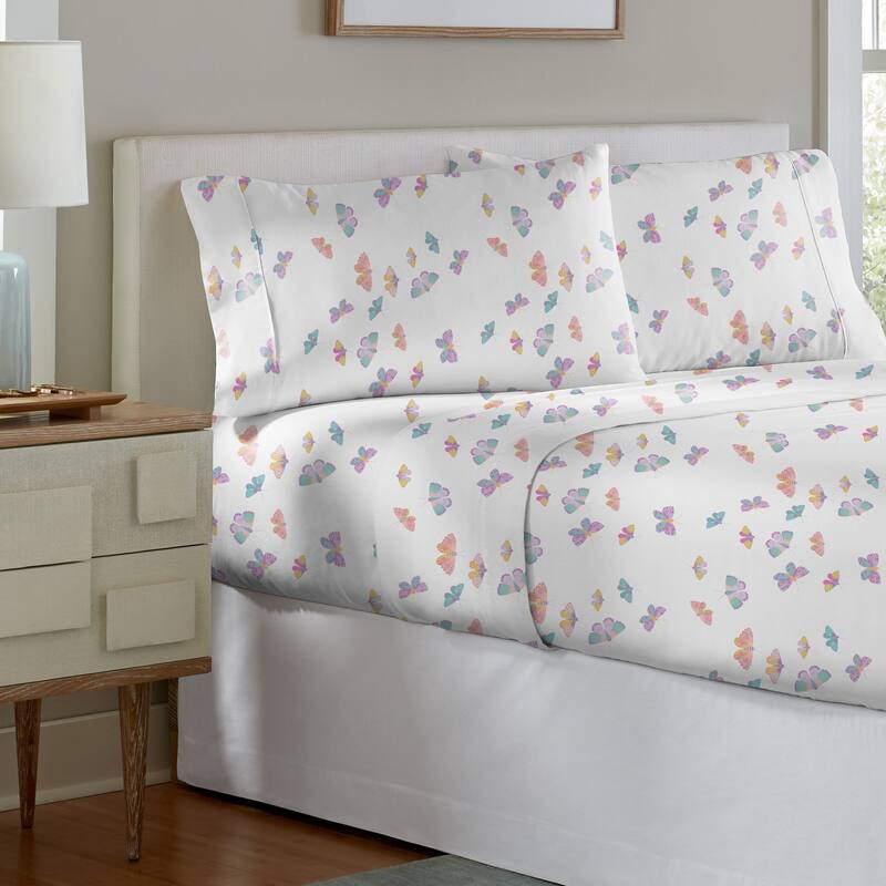 Pointehaven Crisp Percale Printed Long Staple Combed Cotton Sheet Set