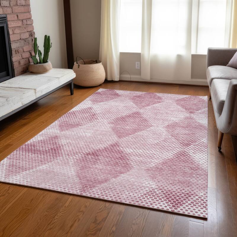 Machine Washable Indoor/ Outdoor Modern Diamonds Chantille Rug