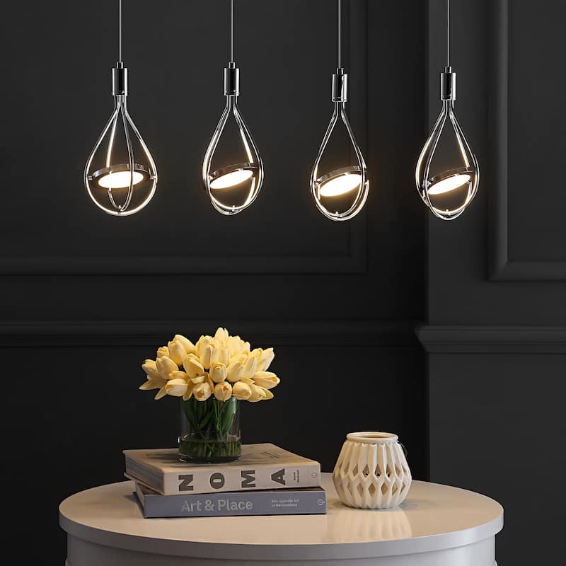 Alain 29" Adjustable Modern Integrated 4-Light Linear LED Metal Pendant, Chrome by JONATHAN Y