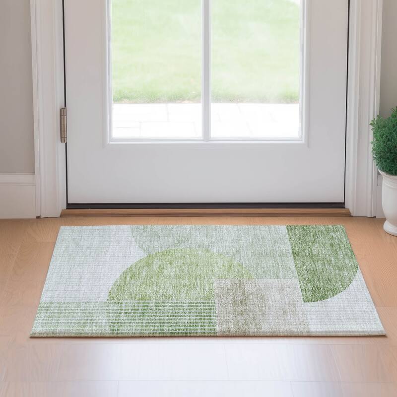 Premium Washable Super Soft Modern Deco Mayfield Rug - Olive - 1' 8" x 2' 6" - Rectangle
