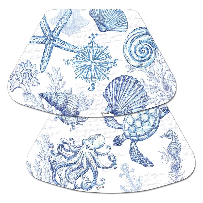 Reversible Wipe-clean Wedge Shaped Placemats Set of 4 - Coastal Sketch