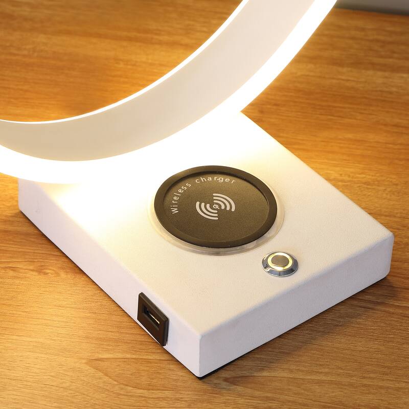 13.5 In. LED USB Wireless Charger Table Lamp - Silver