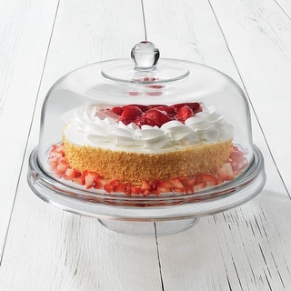 Libbey Selene 6-in-1 Multiuse Glass Server, Punch Bowl, Chip and Dip Bowl, Cake Stand - Set of 2