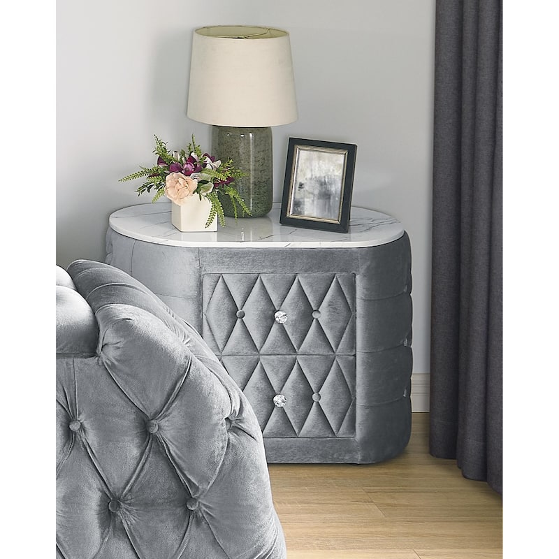 1pc Oval Faux Marble Top Nightstand 2- Drawers Storage - Gray