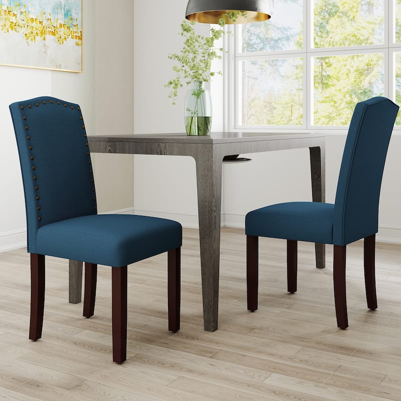 Fabric Upholstered Nailhead Trim Parson Dining Chairs Set of 2