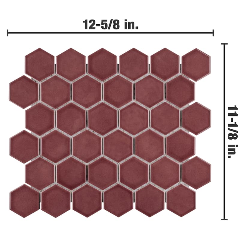 Merola Tile Tribeca 2" Hex Glossy Rusty Red 11-1/8" x 12-5/8" Porcelain Mosaic Floor and Wall Tile