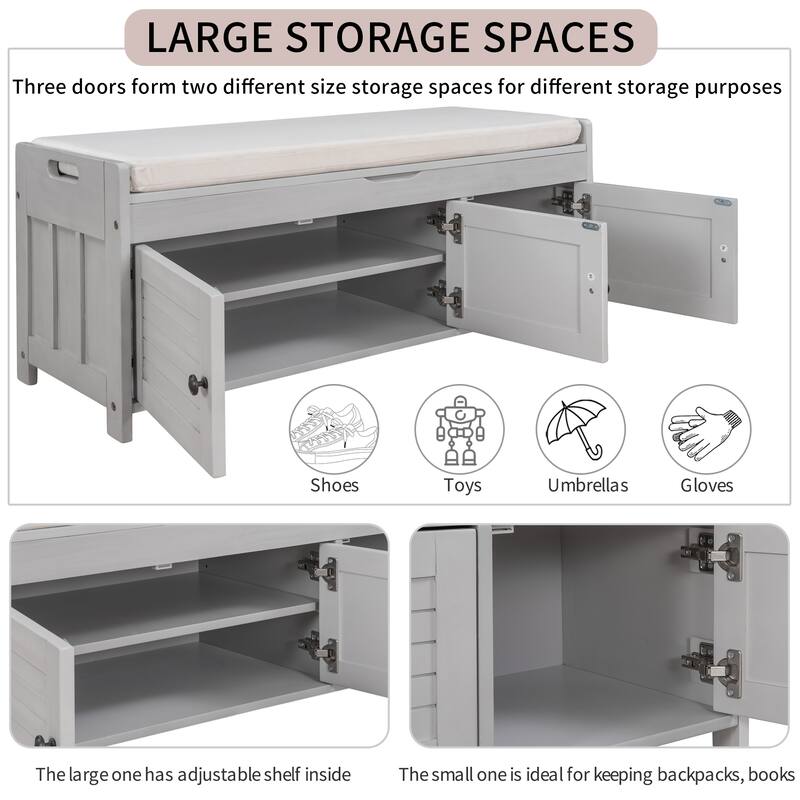 Storage Benches with 3 Shuttershaped Doors, Shoe Bench with Removable