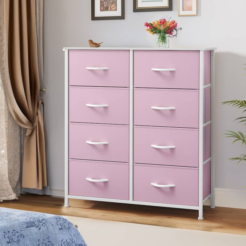 Modern 8-drawers Vertical Fabric Dresser Bedroom Storage Tower - Solid Pink