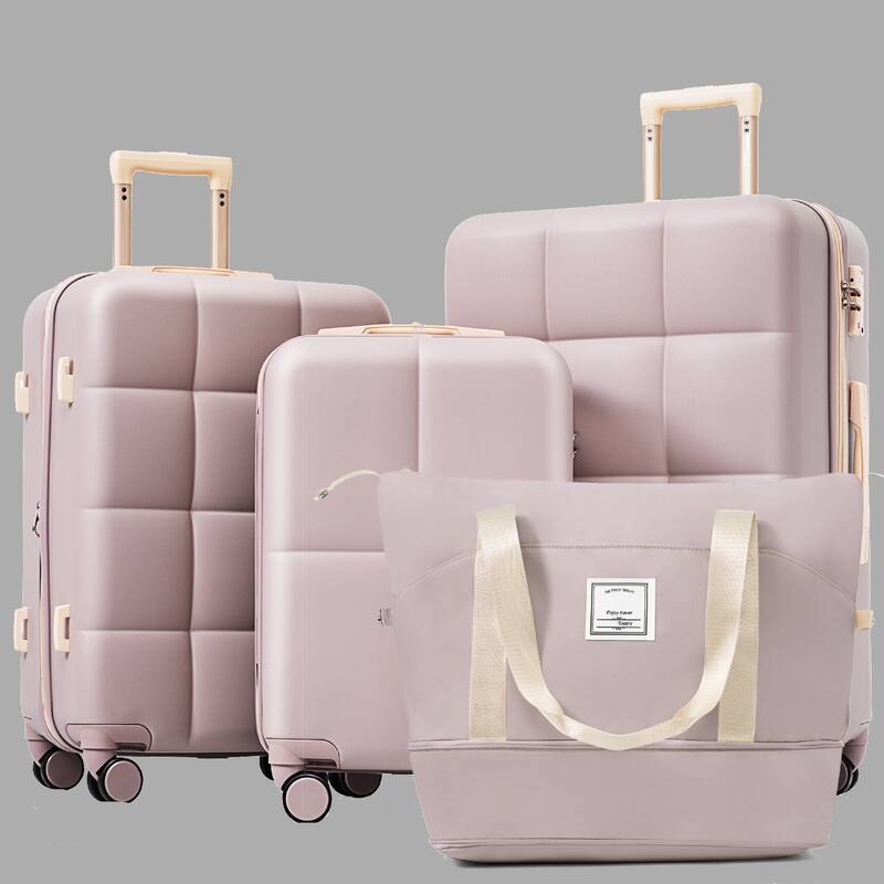 Durable ABS 4-Piece Luggage Set with USB Port, Expandable Suitcases, Spinner Wheels, Cup Holder & Travel Bag