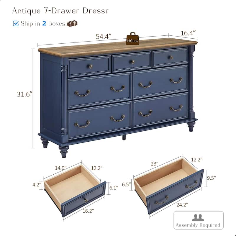 Farmhouse 7 Drawers Dresser, Vintage Chest of Drawers for Living Room