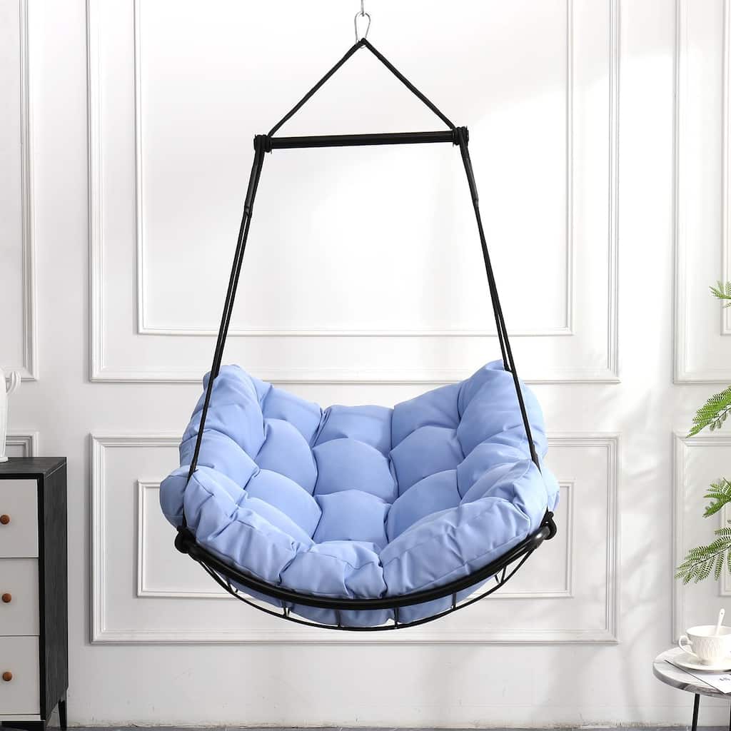 Hammock Chair Swing with Cushion - Outdoor Indoor Hanging Hammock Chair for Patio, Porch, Bedroom, Garden, Courtyard, Balcony
