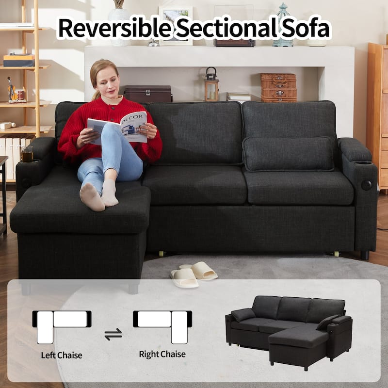 80" L-Shaped Sofa Couch Bed, Sofa Sleeper with Pull Out Bed, Reversible Sleeper Sofa Bed