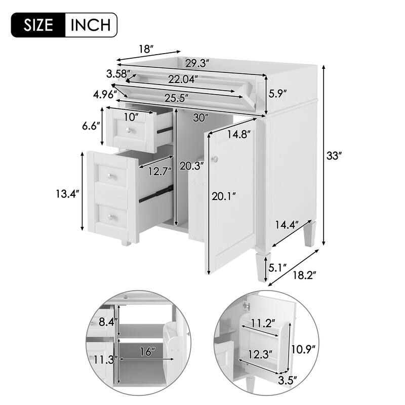 30'' Bathroom Vanity without Top Sink, Modern Bathroom Storage Cabinet with 2 Drawers and a Tip-out Drawer (NOT INCLUDE BASIN)