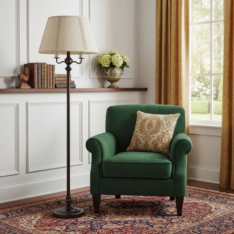 HomeRoots 60" Bronze Four Light Traditional Shaped Floor Lamp With Beige Square Shade - 18