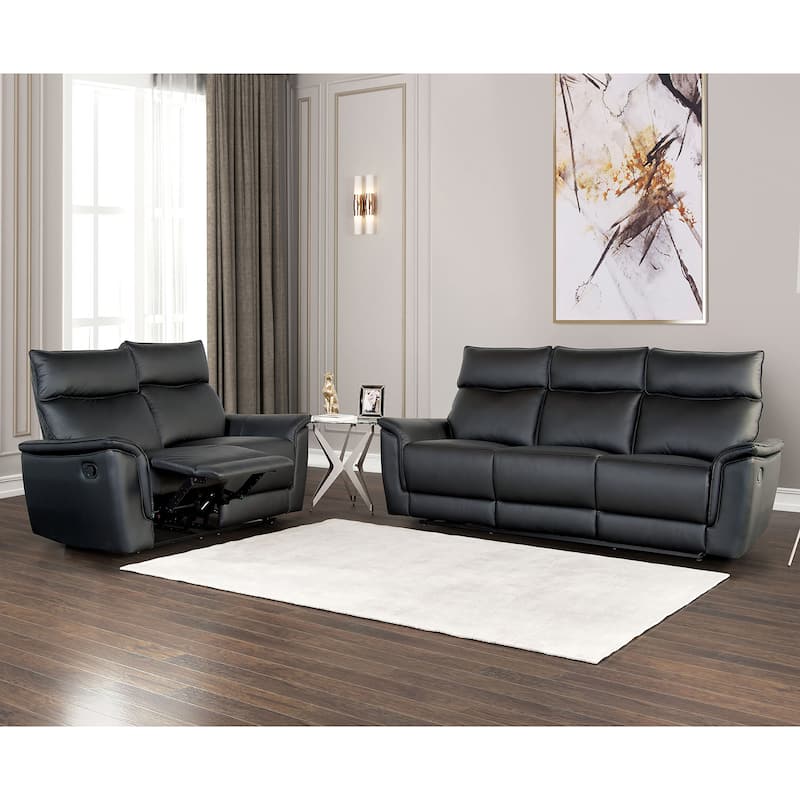 Furniture of America Marty Modern 2-Piece Leather Match Manual Reclining Living Room Sofa Set - Black