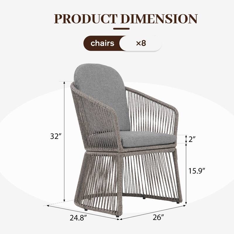 Outdoor Patio Dining Sets with Rattan Chairs and Aluminum Extendable Dining Table for 8 Persons