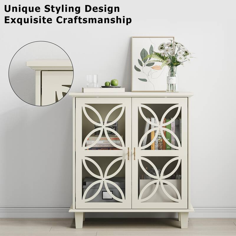 Anmytek Freestanding 2 Door Sideboard Buffet Tempered Glass Storage Cabinet