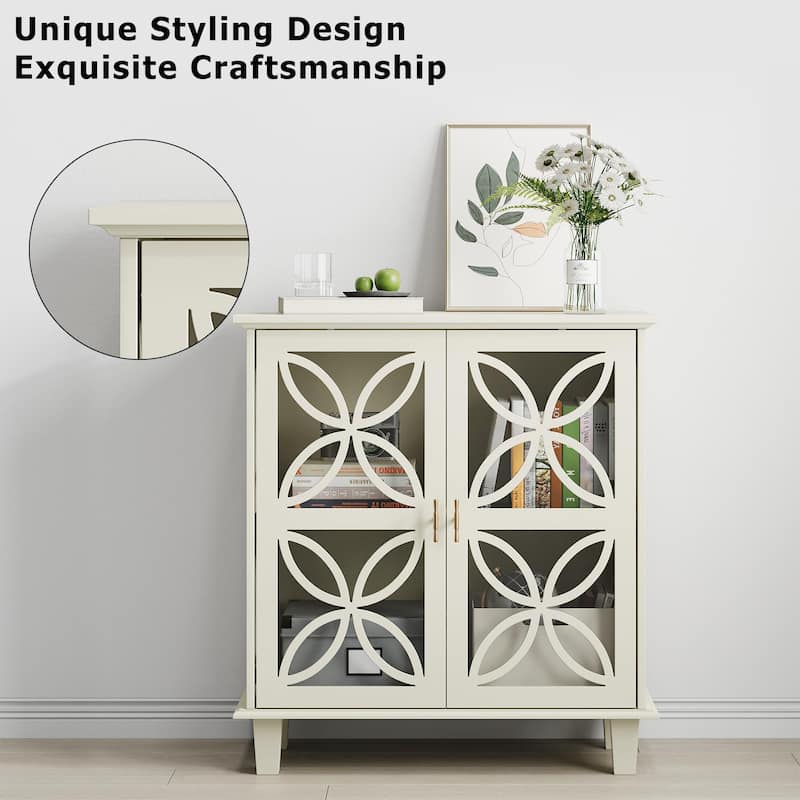 Sideboard Buffet Cabinet With Shelves,Freestanding Cabinet With Tempered Glass Doors,Modern Retro Console Table,2-Door Cabinet