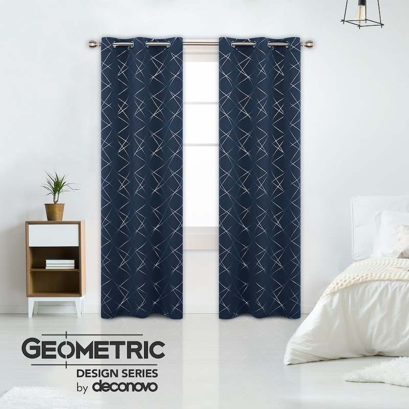 Deconovo Silver 42 Inch Geometric Curtain Panel Pair(2 Panel) - 42x45 Inch - Navy Blue